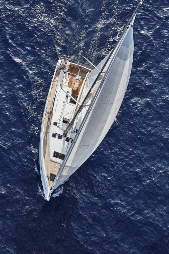 Sun Odyssey 509 ALDEBARAN anchored in crystal-clear waters near Greek islands