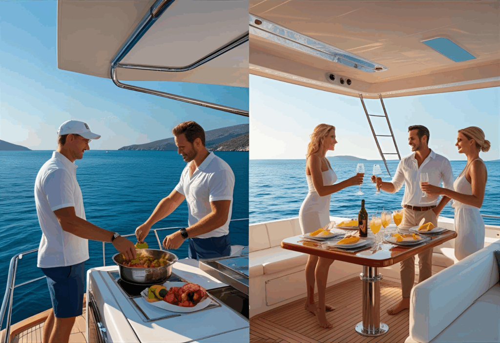 Skipper-only vs full crew charter comparison on catamaran in Greece