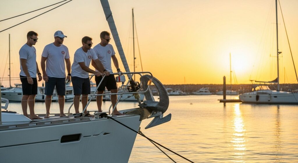 yacht anchoring teamwork
